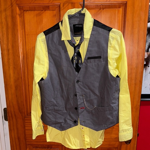 Yellow Shirt with Gray Vest and Tie - Picture 1 of 6